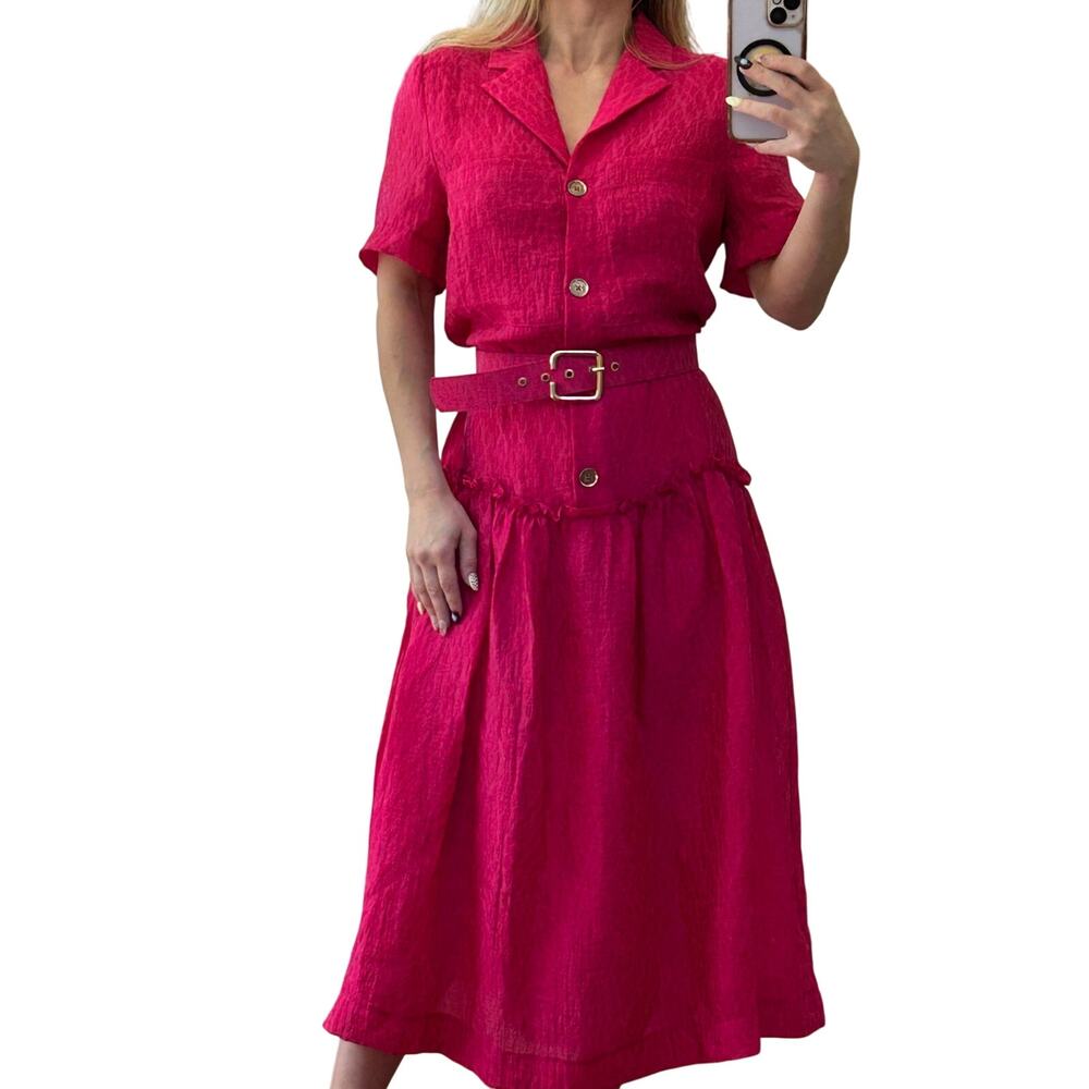 Anthropologie Exquise Blaine Eyelet Raspberry Pink Maxi Dress XS fits S-M